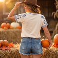 thumbnail image 5 of Halloween Women's Fall Short-Sleeve T-Shirts Autumn Pumpkin Printed Tshirts Western Country Music Graphic Tees Light Blue M, 5 of 6
