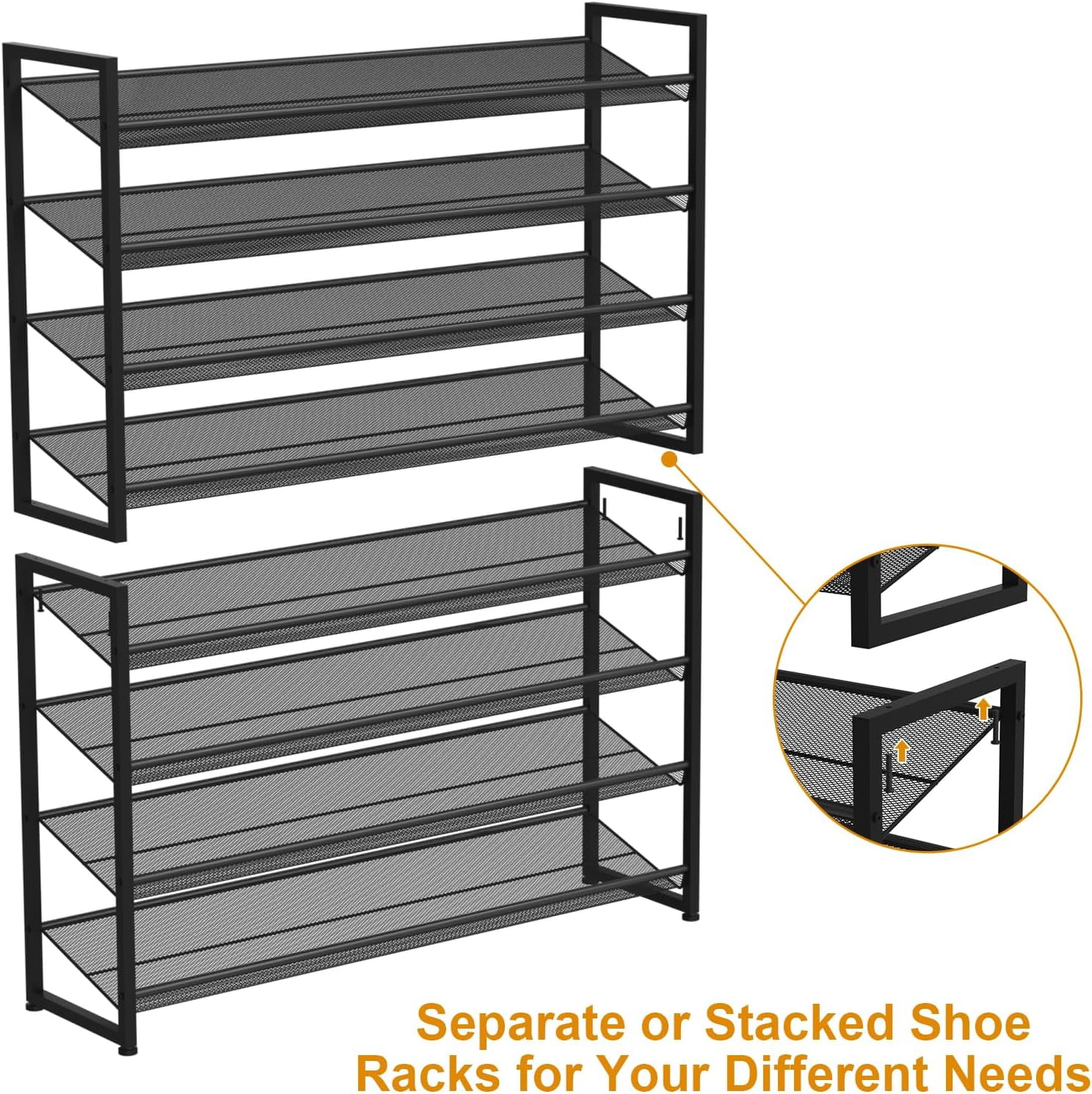 Large Shoe Rack, 8 Tiers Heavy Duty Metal Shoe Storage Rack for Closet Front Door Entrance, Up to 50 Pairs, Black
