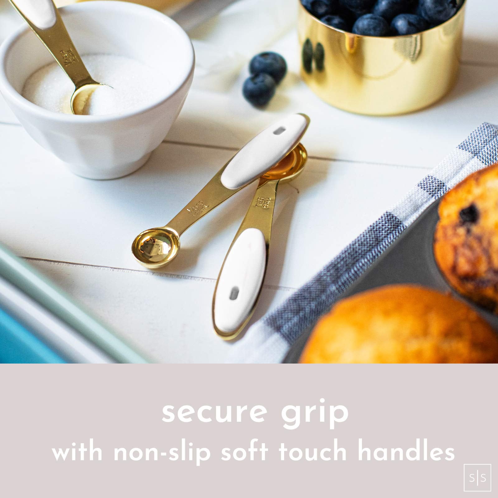 Styled Settings Modern Cups Measuring and Spoons Set, Gold - Stackable, Stylish Sturdy Stainless