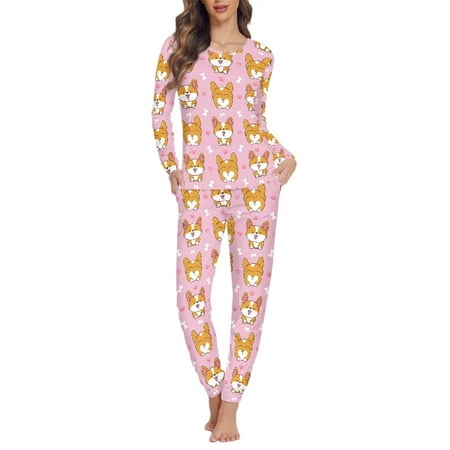

Pzuqiu Comfortable Women Pj Sets Pajama O-neck Sweatshirt Long Pants Size M Cute Corgi Nightwear Aesthetic Sleep Set of 2 Pack Jogger Yoga Long-Sleeve Loungewear