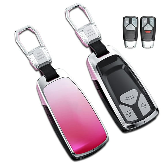 Zinc Alloy Gradient Glass Back Cover Key Fob Case Holder Protector Shell Accessories with Keychain Compatible for Audi Q5 Q7 A4 A5 RS5 SQ5 S4 S5 TT TTS