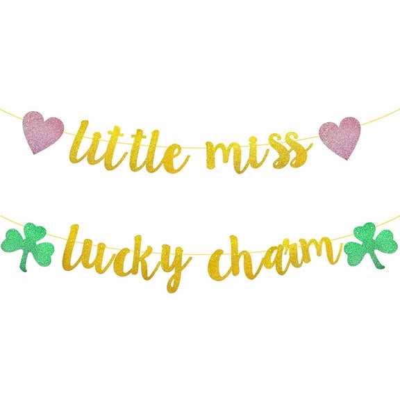 Little Miss Lucky Charm Banner, Baby Girl St. Patrick’s Day Birthday Party Decorations, Girl St Patricks Day Irish Birthday Party Decorations Supplies, St Patty’s Day Party Decor