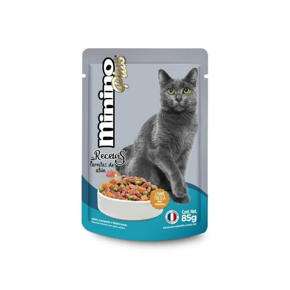 Pack de 24 Alimento Húmedo Minino Plus Carnitas Atún 85 gr