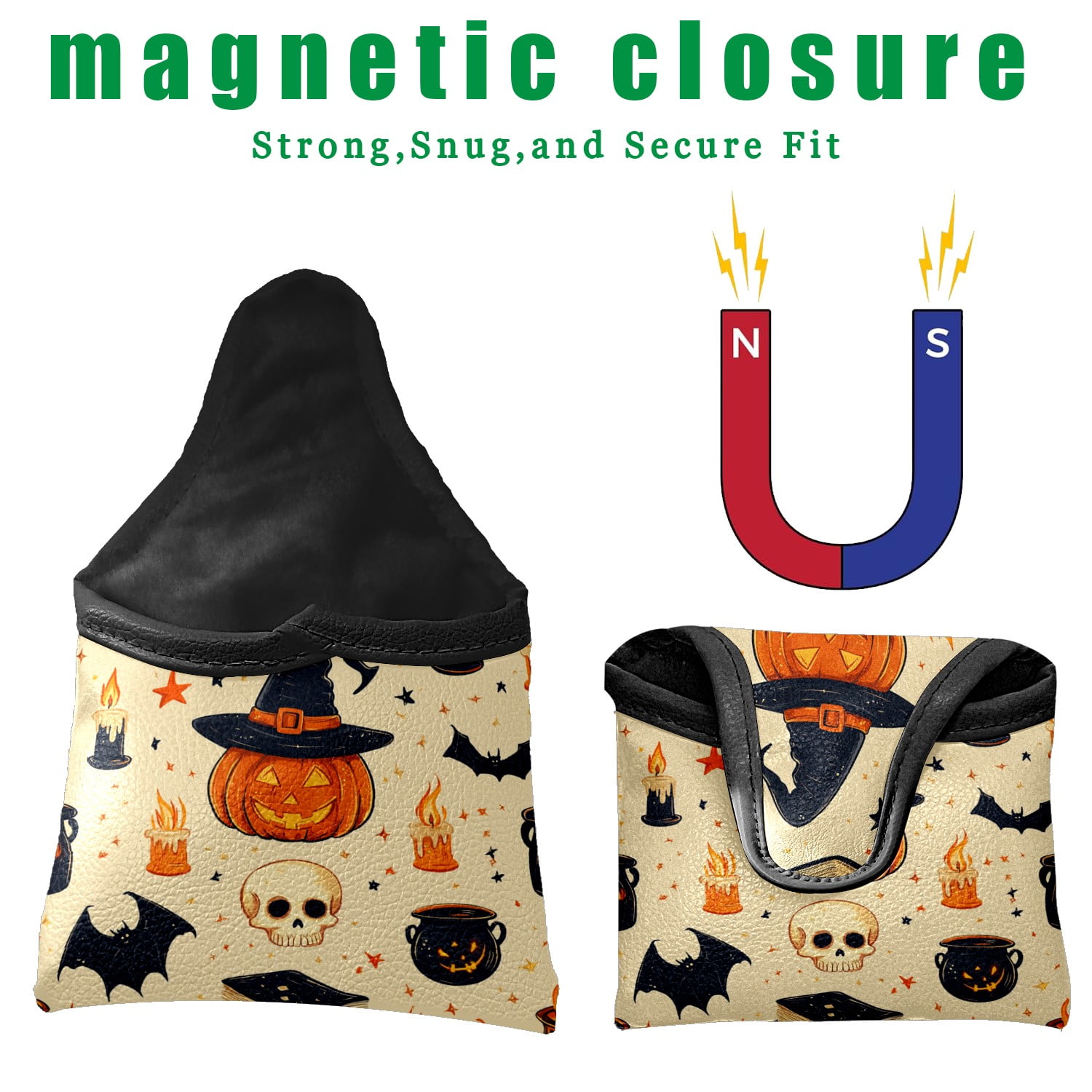 Golf Mallet Putter Cover Premium Leather Golf Putter Head Cover with Magnetic Closure Golf Cover for Men and Women Pumpkin Witch Hat