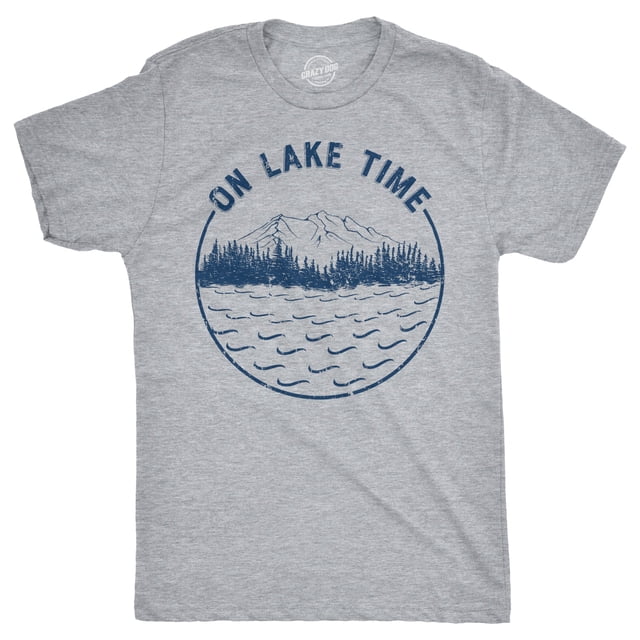 Mens On Lake Time Tshirt Cool Outdoor Camping Tee for Guys (Heather Grey) - M