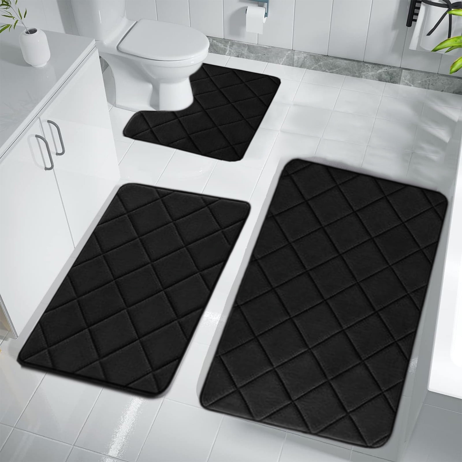 3 Pieces Luxury Bathroom Rug Set With U-Shaped Toilet Rug, Non-Slip Rubber Bottom, Thick Microfiber Fluffy Plush, Water Absorption, Machine Washable,Quick Dry, Ultra Soft, Bath Mats For Bathroom, Tub