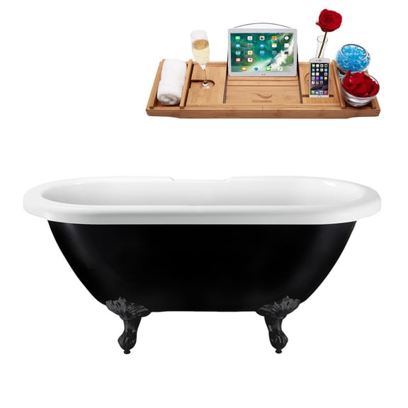 59" Streamline N1122BL-BL Clawfoot Tub and Tray With Internal Drain