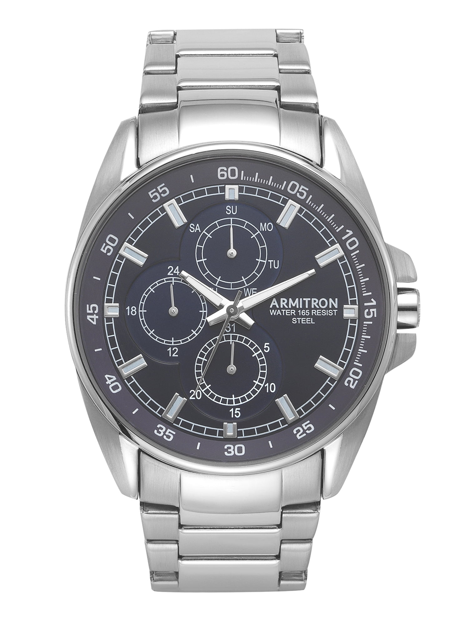 Armitron Men's Round Silver/Navy Dress Bracelet Watch