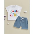 thumbnail image 3 of Musuos Baby Girl Casual Summer Outfit 3 6 12 18 24Months LetterFlower Print Short Sleeve Round Neck T-Shirt with Shorts 2Pcs Outfit, 3 of 10