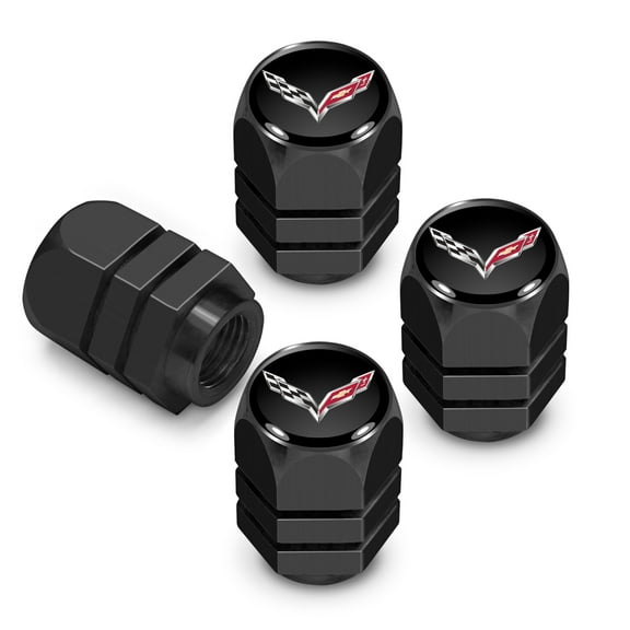 iPick Image for Chevrolet Corvette C7 Logo in Black on Black Hexagon Shape Aluminum Tire Valve Stem Caps, Official Licensed