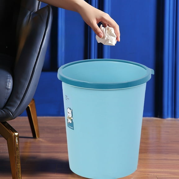Portable Hollow Plastic Trash Can - (22.519.514.5cm) Lidless Round Waste Basket for Living Room, Bedroom, Office & Kitchen,blue