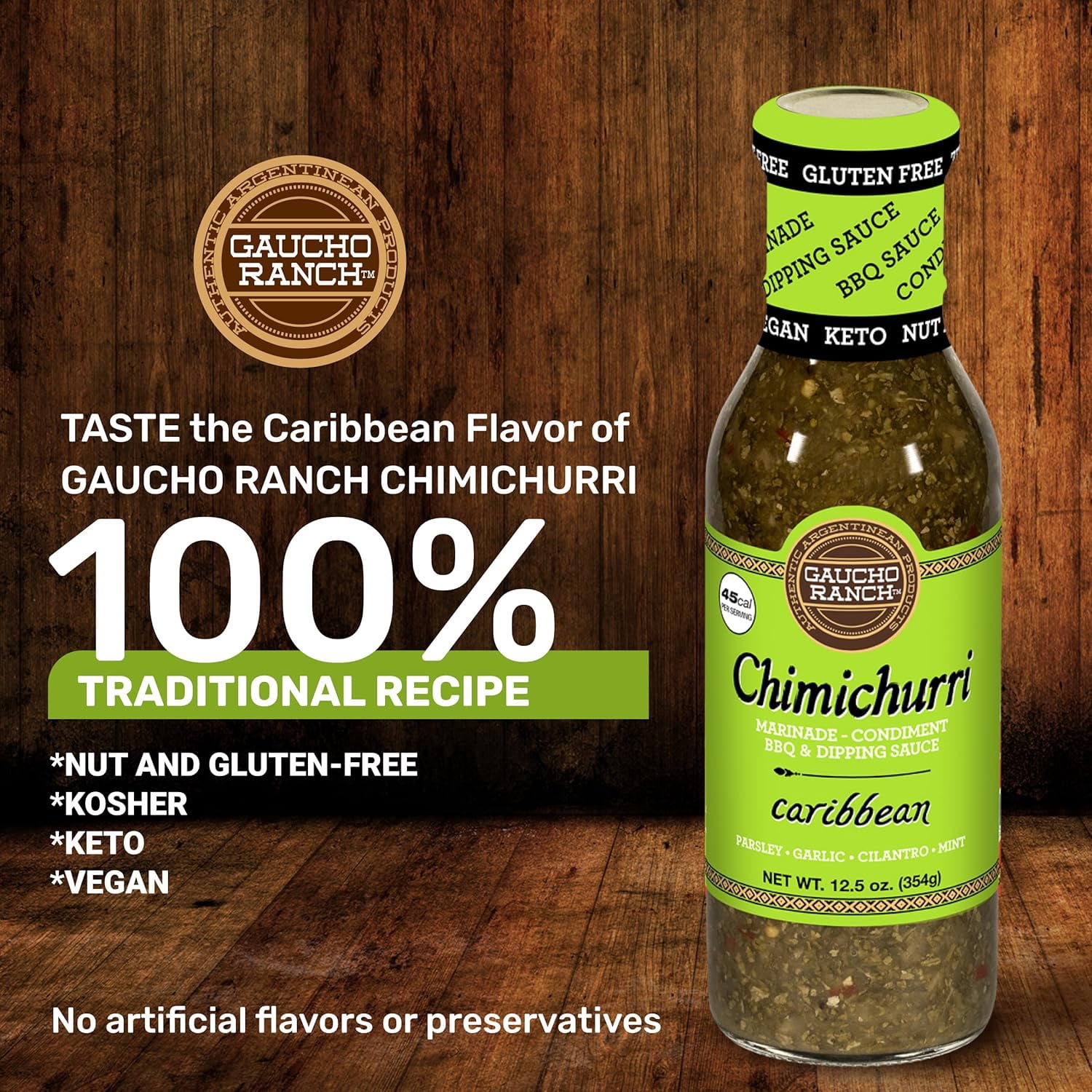 (2 pack) Gaucho Ranch Caribbean Steak Sauce, Gourmet Chimichurri, BBQ Marinade, Grilling & Dipping Sauce for Steak, Chicken & Veggies 12.5oz