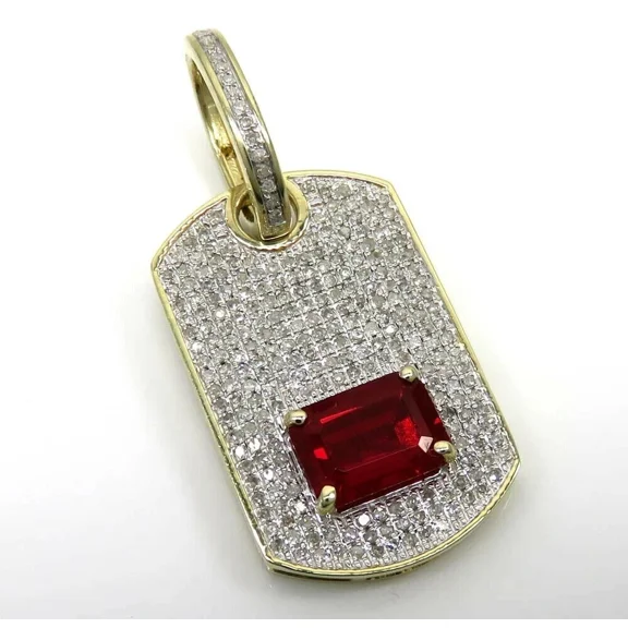 3TCW Emerald Cut Lab Created Ruby Diamond Custom Pendant in 14k Yellow Gold Plated