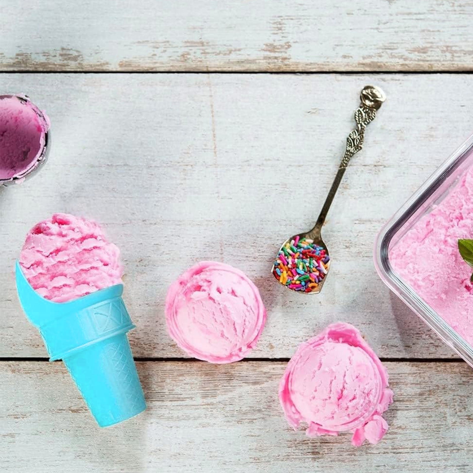Nieyigj 4pcs Reusable Mini Ice Cream Cone Holder for Scooping Frozen Yogurt Sorbet and Cream, Upright Ice Cream Snow Cone Cup Stand, Pink and Blue (3.9x2.1 inches / 10x5.3 cm)