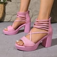 thumbnail image 4 of Viluyesy Womens Dress Pumps, Chunky Heels Open Toe Back Zipper Elegant Party Wedding Shoes Pink US8.5, 4 of 9