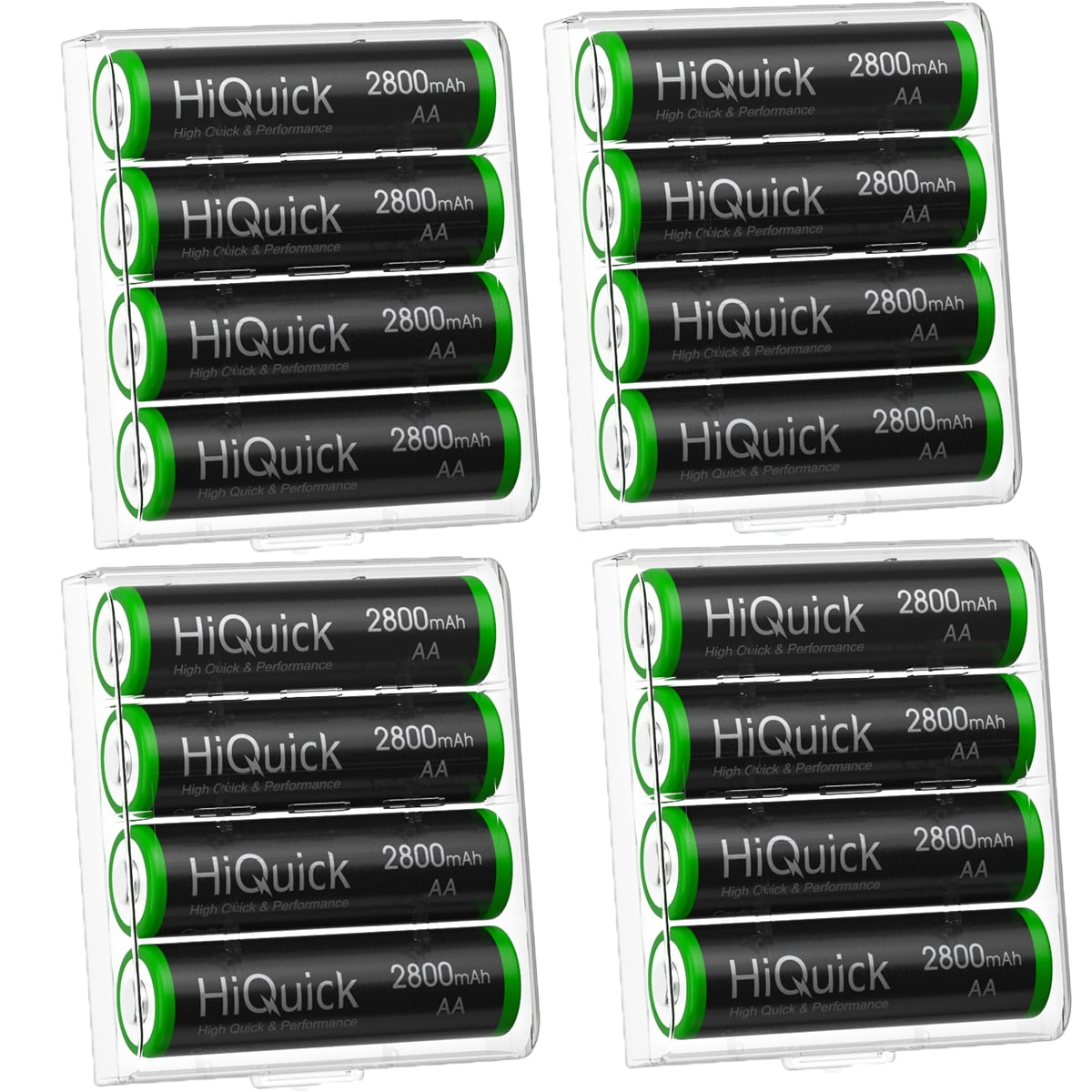 HiQuick 16x Rechargeable AA Batteries 2800mAh 1.2V NiMH with 8 Bay LCD Battery Charger for Ni-MH Ni-CD AA AAA