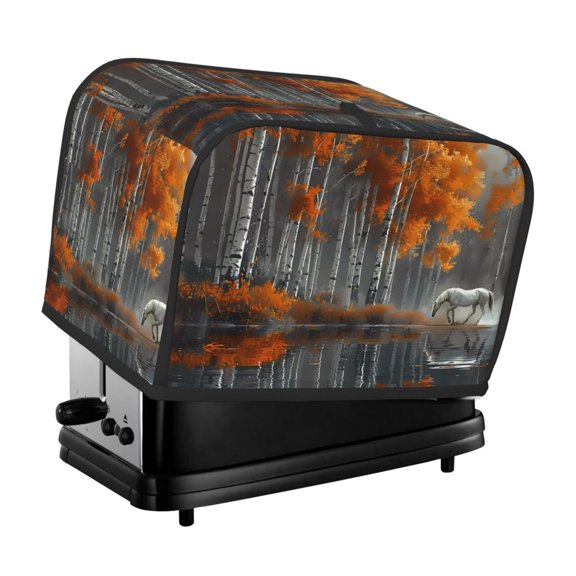 Honeii White Horse Autumn Birch Print 2 slice Toaster Cover, Two Slice Toaster Dust-proof Cover For Kitchen Small Appliance and Fingerprint Protection