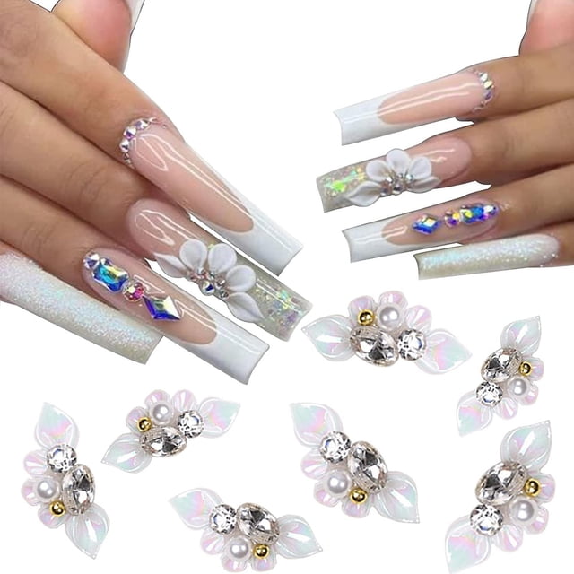 20pcs 3d Nail Charms Flower Nail Art Charms para gemas y diamantes de imitación para uñas Perlas Cristales Diseño Nail Art Decoraciones Joyas para uñas Accesorios