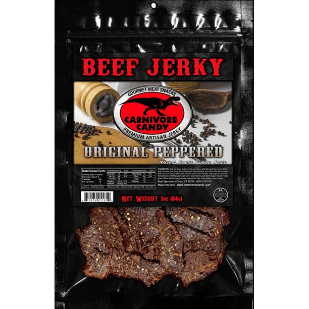 Carnivore Candy Beef Jerky Three Pack (Three 3oz Bags) (Original Pepper