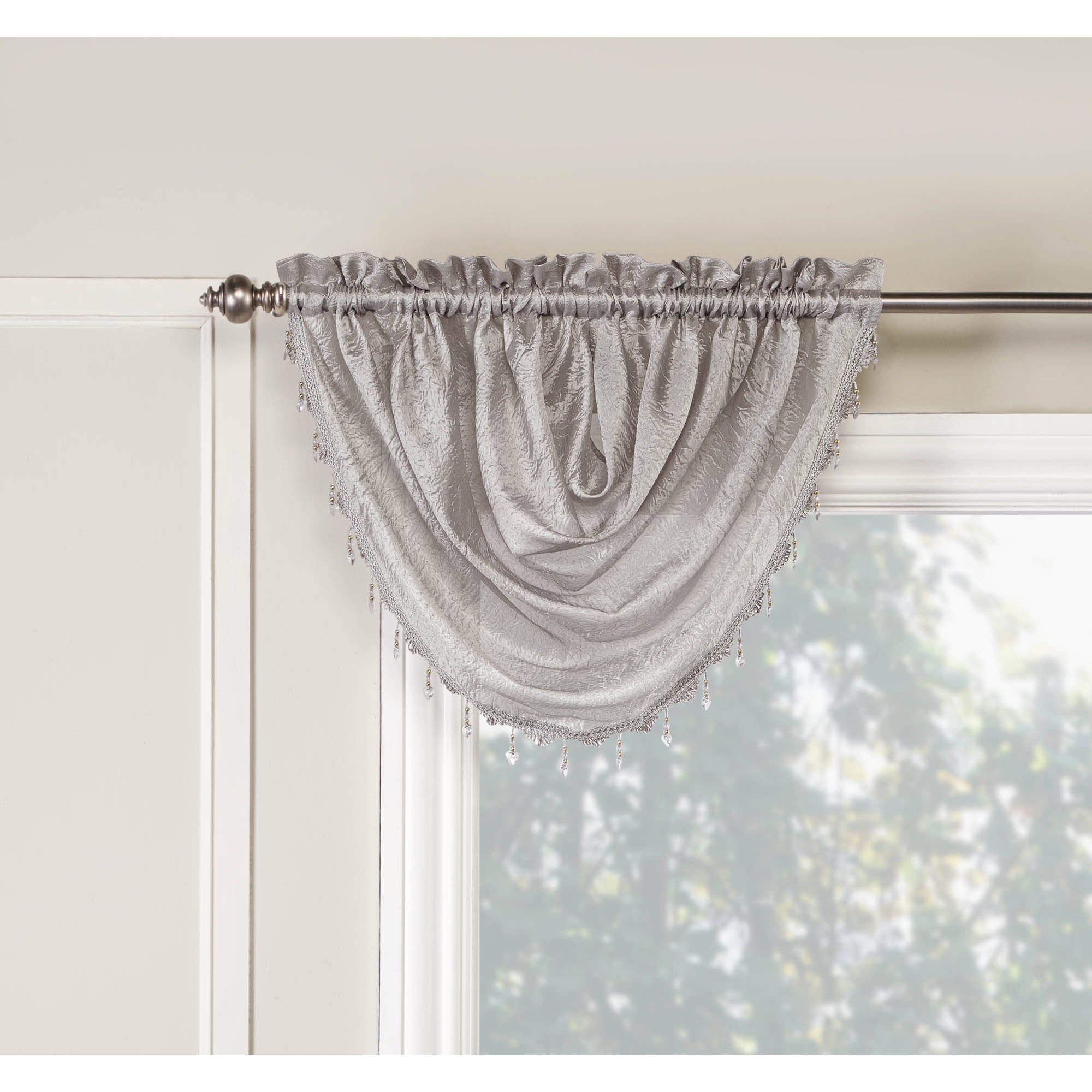 AMY 1PC Taupe \ White Faux Silk Rod Pocket Swag Waterfall Dressing Valance 