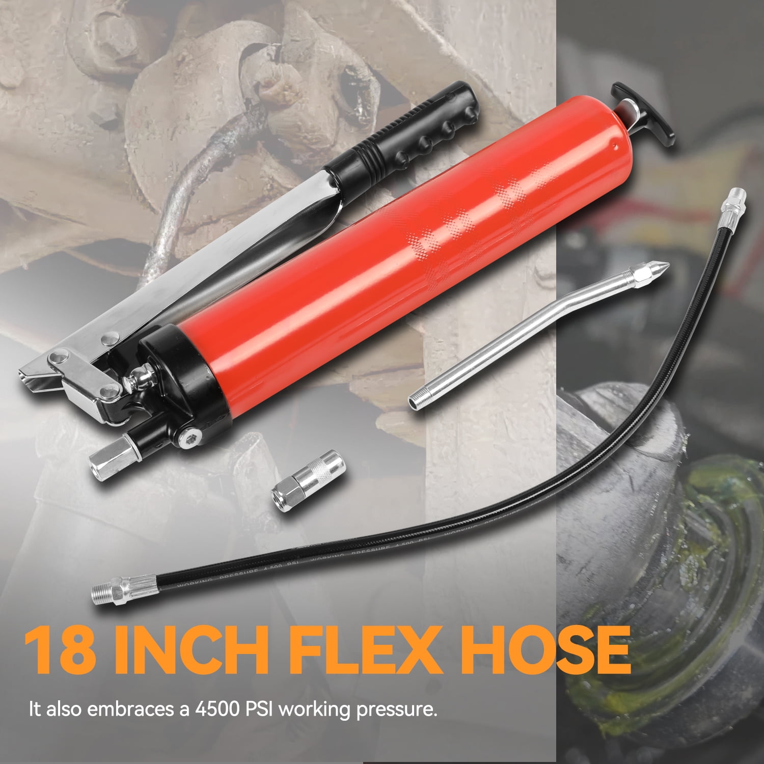 18 Inches Multipurpose Manual Solid Steel Fitting Grease Gun