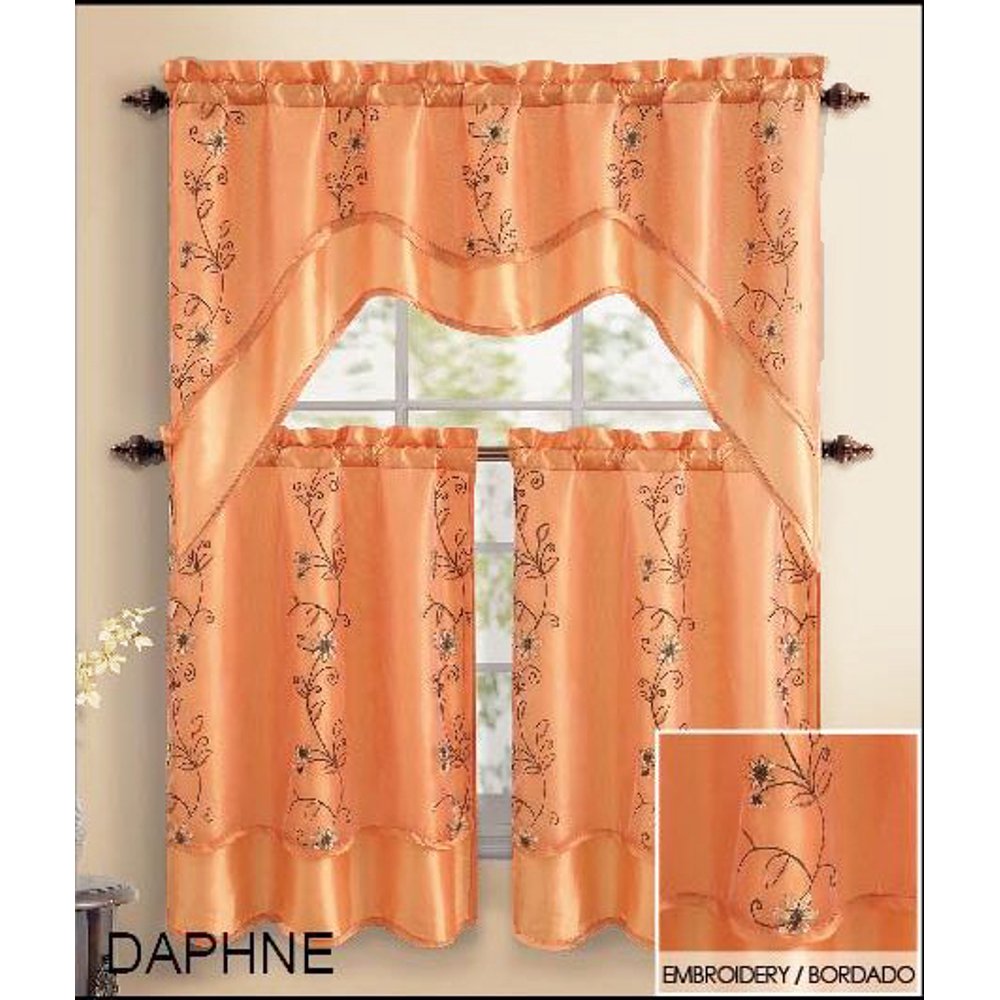 Orange 3 Piece Kitchen Window Curtain Treatment Set 2 Layer