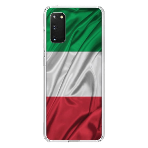 DistinctInk Clear Shockproof Hybrid Case for Galaxy S20 ULTRA / 5G (6.9" Screen) - TPU Bumper, Acrylic Back, Tempered Glass Screen Protector - Italian Flag Italy Waving Red White Green - Italy