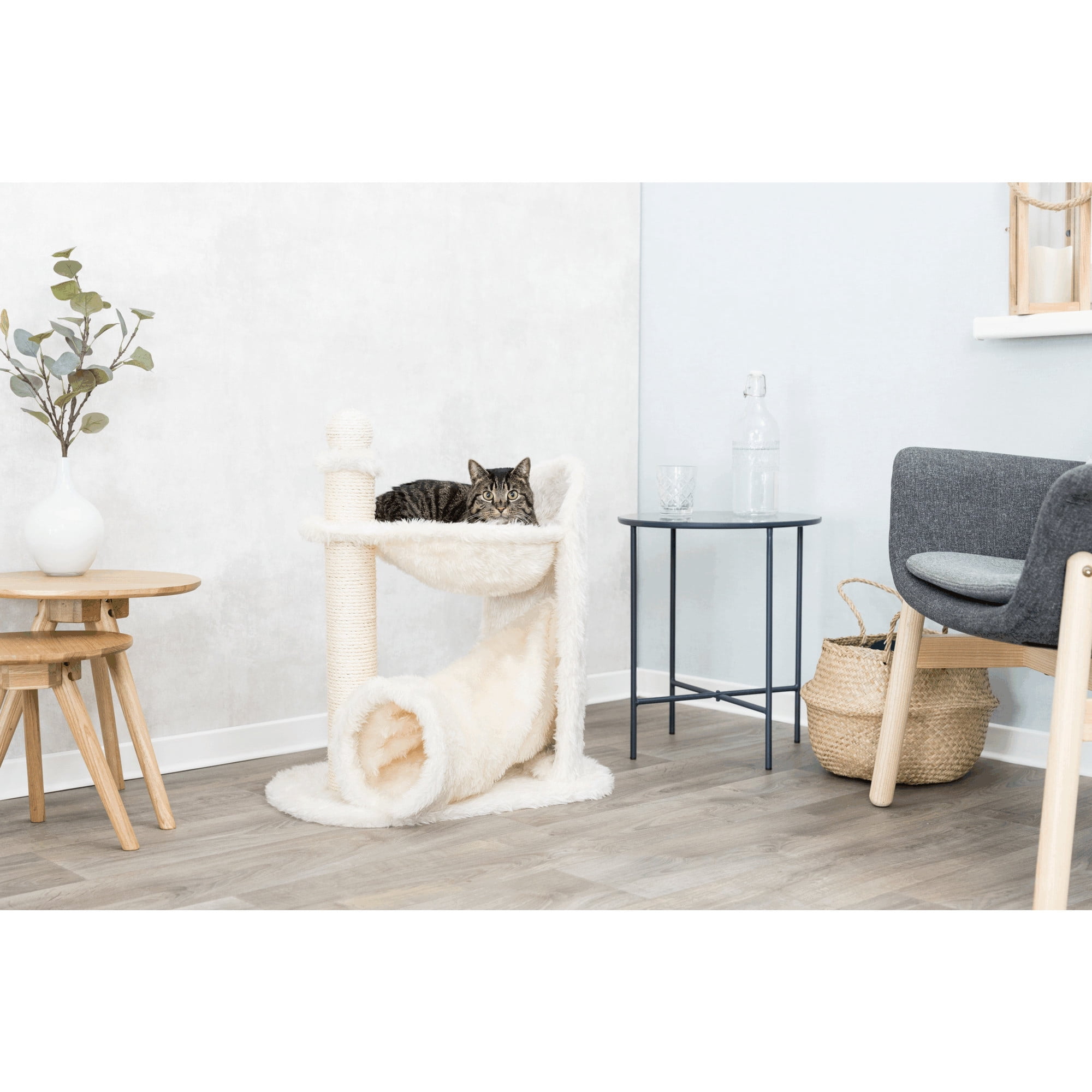 TRIXIE Baza Gandia Plush 26.8" Cat Tree with Sisal Scratching Post-Hammock & Tunnel, Cream