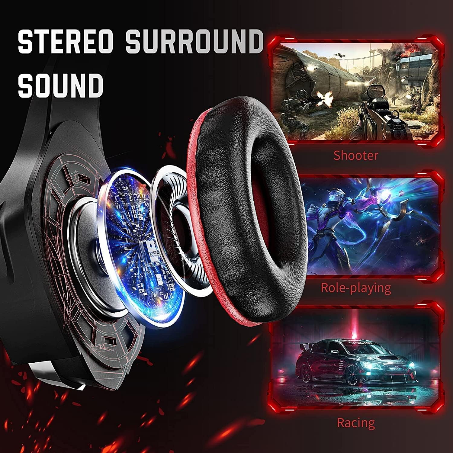 Gaming Headset for Ps4 Ps5 Xbox One Switch PC with Noise Canceling Mic, Deep Bass Stereo Sound