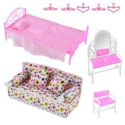 8 Pcs Princess Bedroom Dollhouse Furniture Accessories Playset Kids GiftDresser,Sofa,Hangers for Barbie Doll