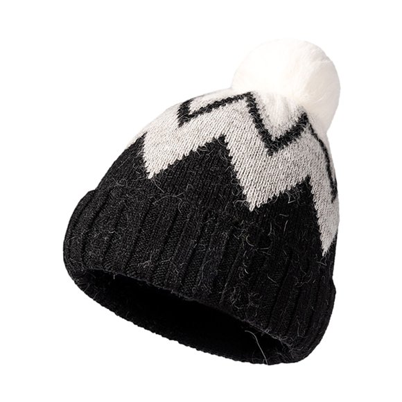 CEHVOM Winter Hats For Men And Women Hair Ball Striped Woolen Hat Women's Eavesless Flanging Autumn And Winter Outdoor Warmth Thick Knitted Hat