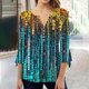 thumbnail image 1 of ICHUANYI Clearance Fashion Women's Summer V-Neck 3/4 Sleeve Print Casual T-shirt Blouse(Blue, M) ICHUANYI WER2023081016791, 1 of 5