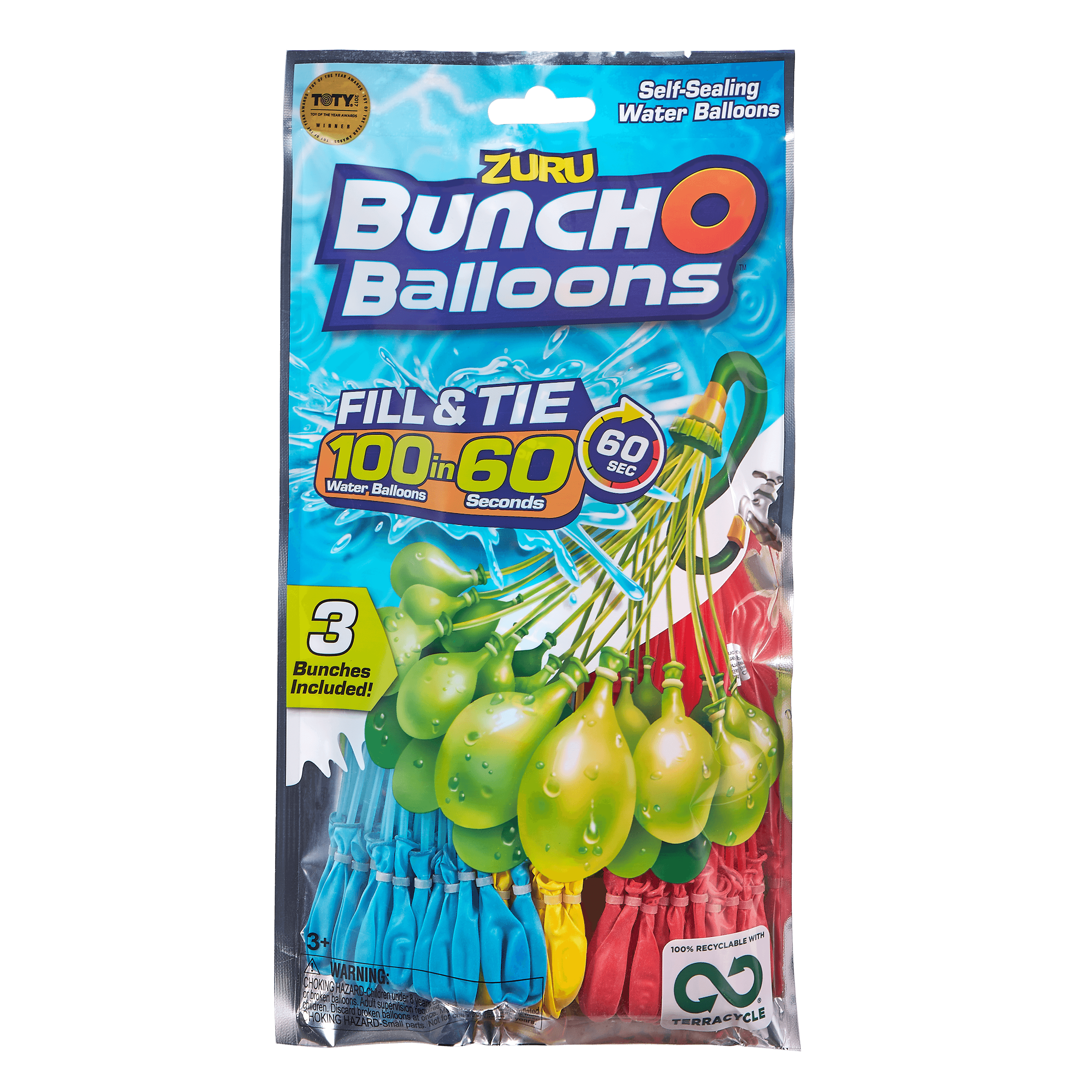 New 1 Pack ZURU 100 Bunch O Balloons 3 Different Colors Fill in 60 Seconds 
