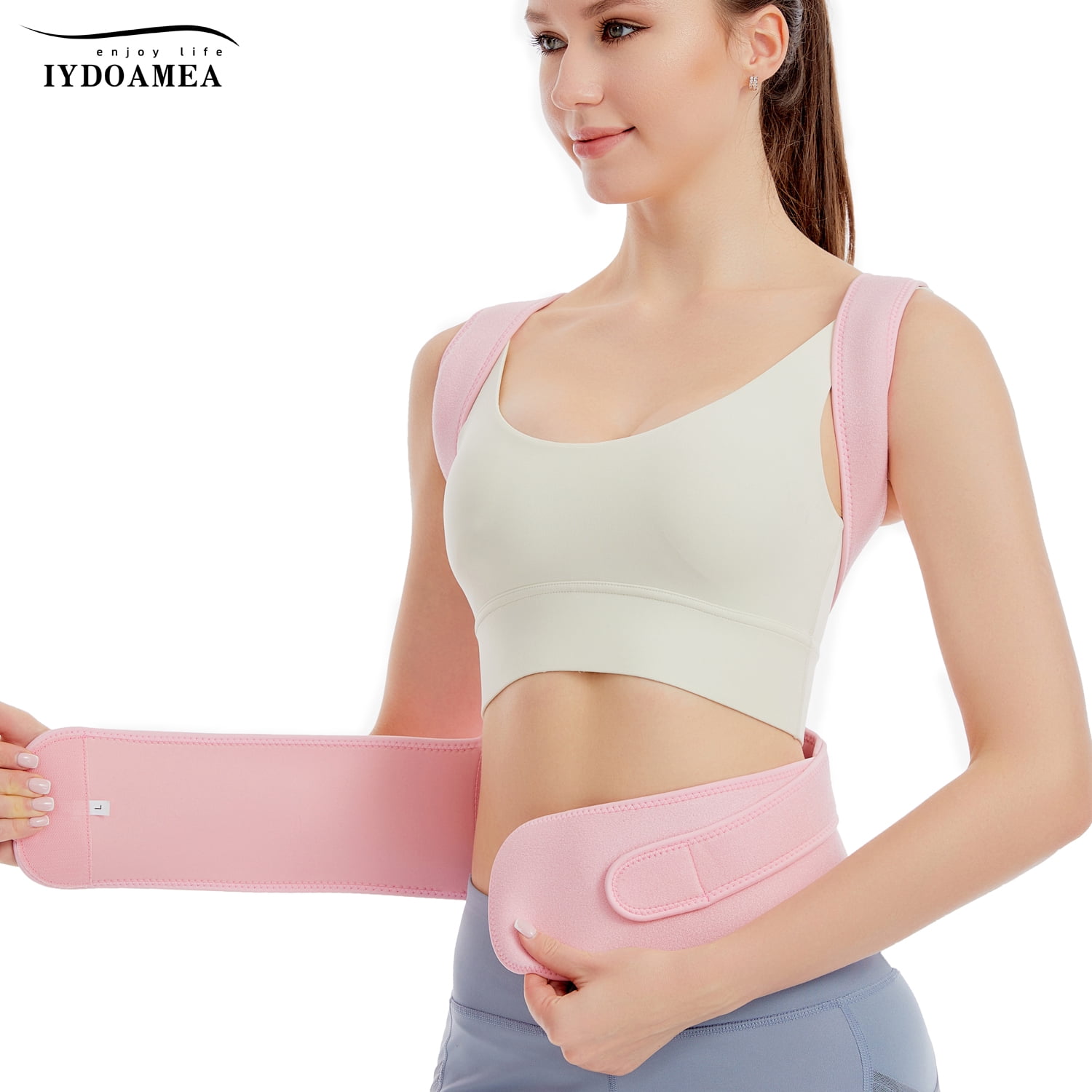 IYDoaMea Back Brace Posture Corrector Upper and Lower Back Support Belt, Pink