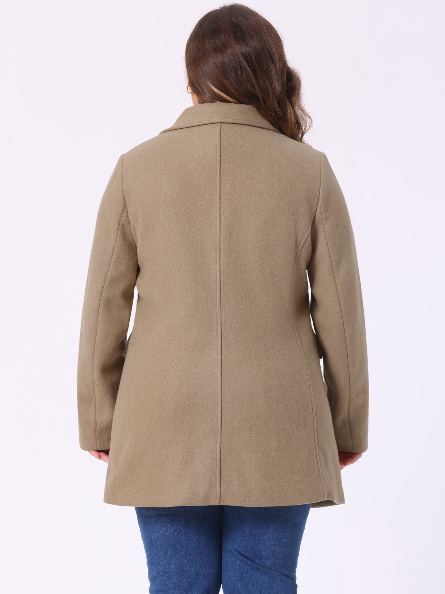 DARING DIVA Women's Plus Size Notched Lapel Double Breasted Long Coat 3X Light Brown