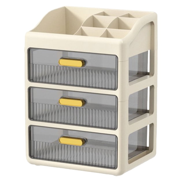 GOOHOCHY Organizador de tocador con cajones, organizador de cosméticos, vitrina para maquillaje, brochas, accesorios para el cabello, lápiz labial y joyas (3 niveles)