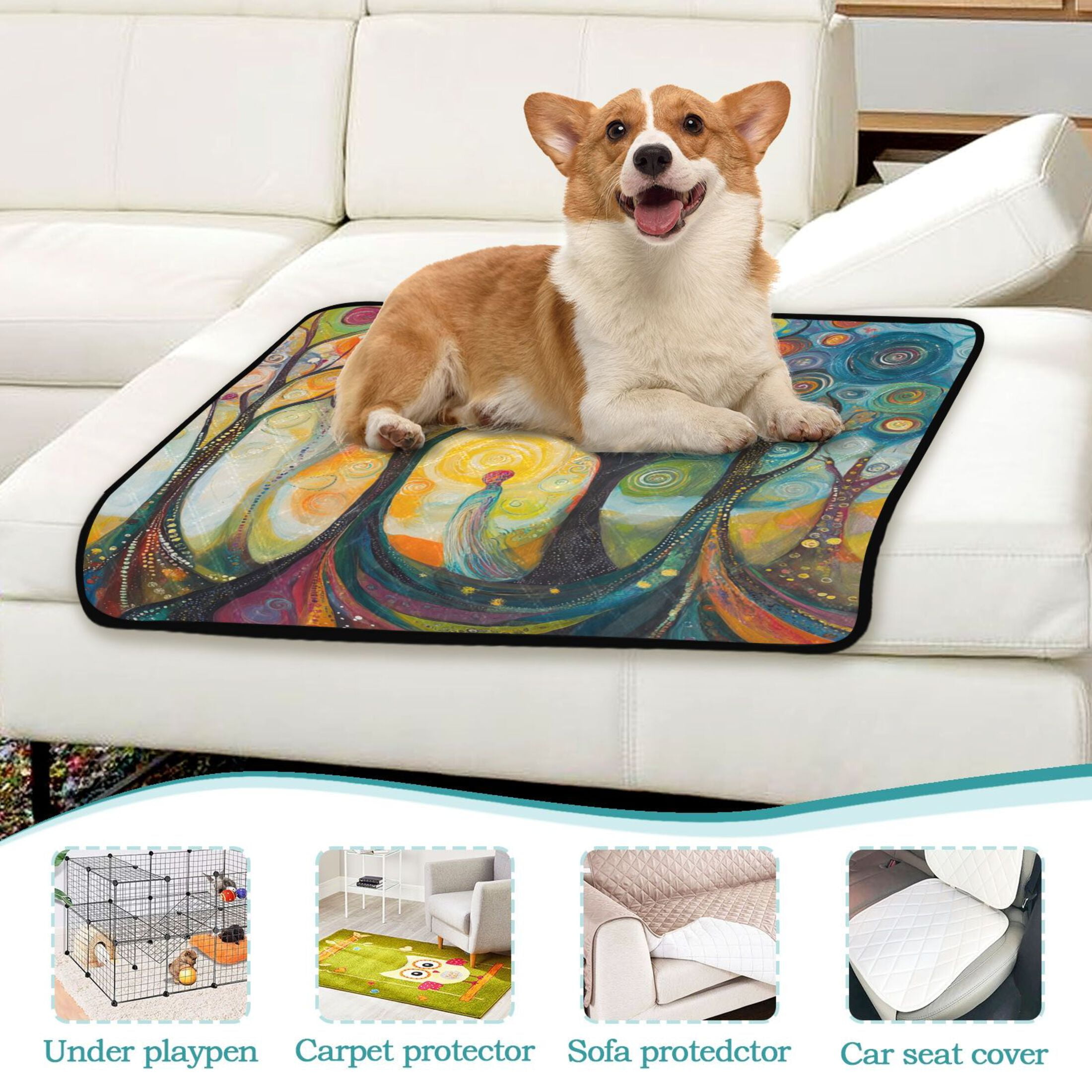 Qxltty Abstract Forest Cat litter Pads Pet Set of 3 Diaper Mats Center Anti-leakage Layer Absorbent Soft and Comfortable