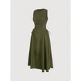 thumbnail image 2 of Army Green Solid Ruched Side Tie Sleeveless A-Line Dress For Women, 2 of 5