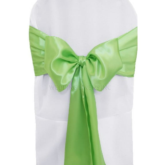 Wedding Linens Inc. (10pcs) 8" x 108" Satin Chair Sashes Chair Sash Bow ties for Wedding Party Catering Banquet Decoration Events - Apple Green