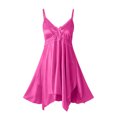 thumbnail image 4 of FDGIU Women's 2026 Summer Spaghetti Strap V‑Neck Satin Nightgown, Lace Trim Bow Front Irregular Hem Sleeveless Sleep Dress for Loungewear, 4 of 7