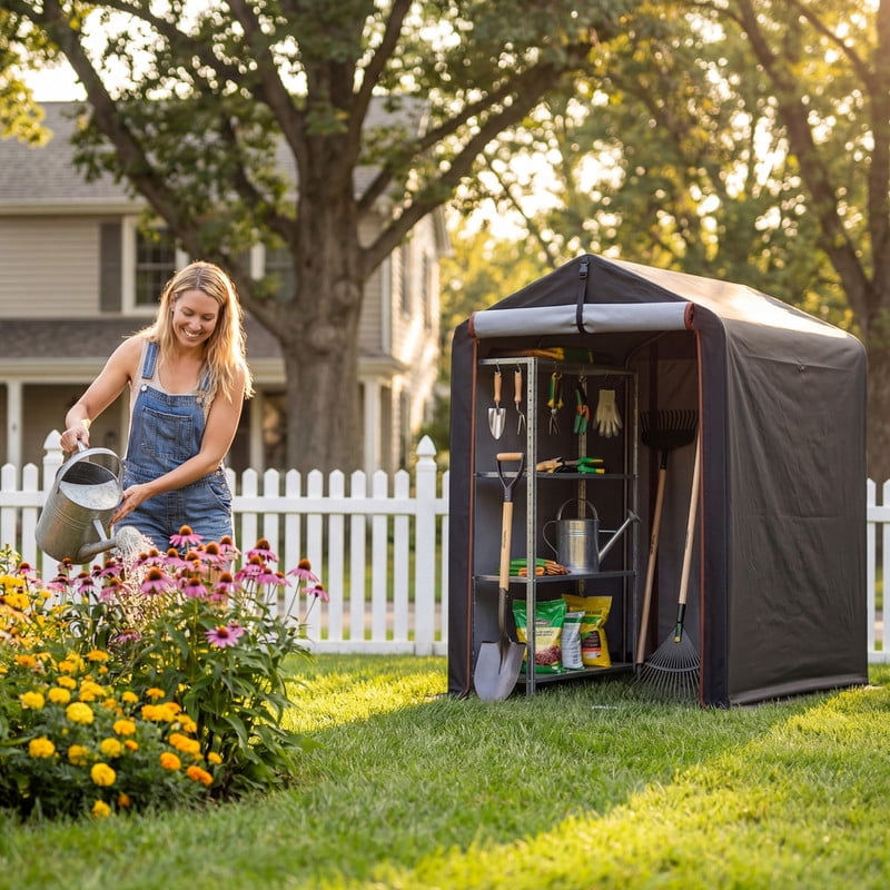 Homall Outdoor Storage Shed 3x6x5 ft Metal Carport with Durable Oxford Fabric Cover and Roll-Up Zipper Door, Waterproof UV Resistant Outdoor Storage shelter for Bike, Motorcycle, Garden Tools, Black
