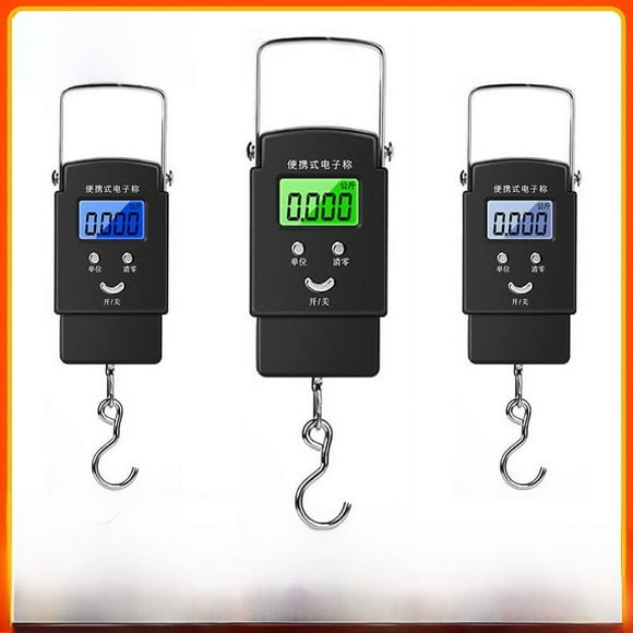 Báscula de mano negra para el hogar, báscula de mano mini de 50 kg, báscula electrónica portátil, báscula de pesca pequeña, báscula exprés