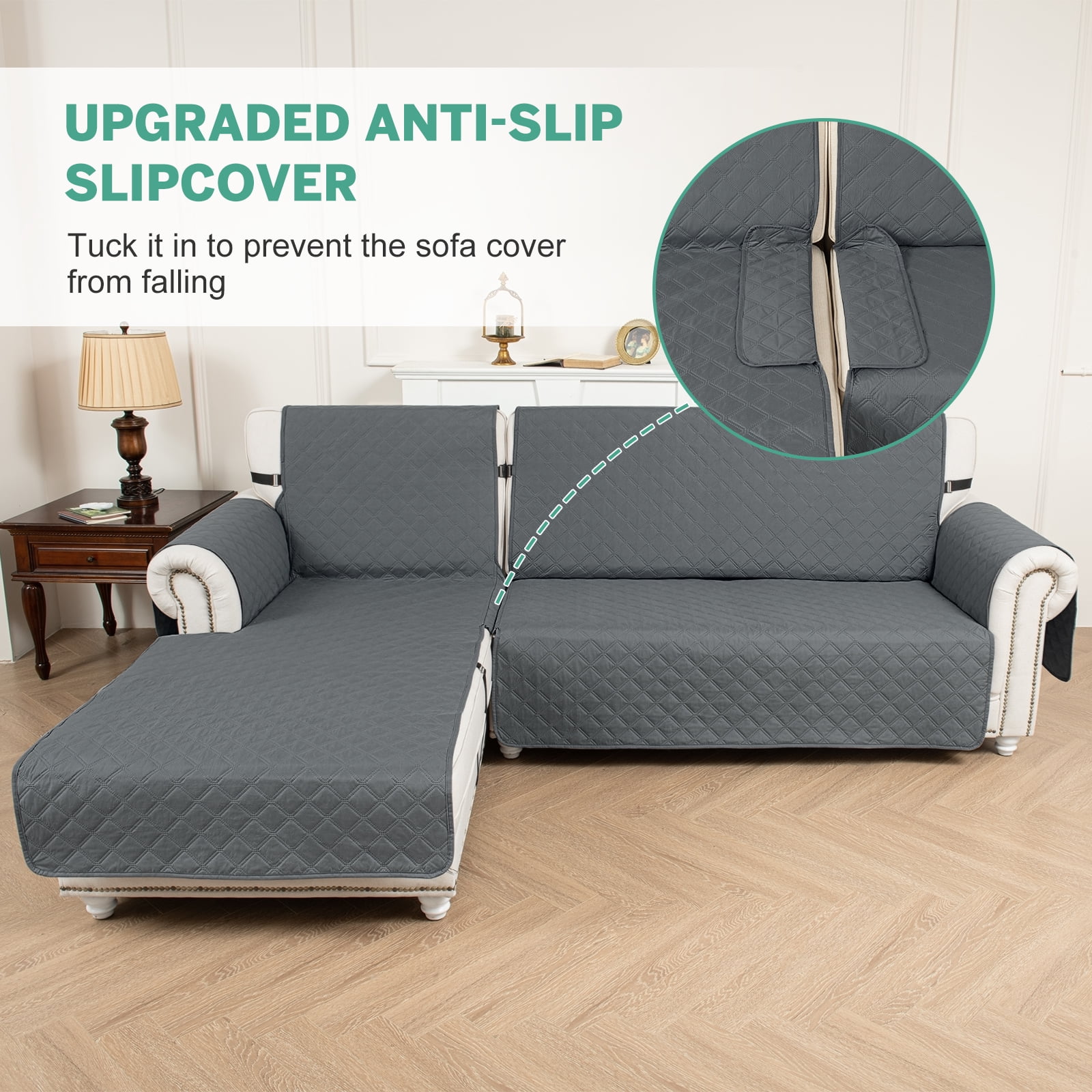 Sanmadrola Sectional Couch Covers Waterproof L Shape Sofa Cover Reversible Slipcover Chaise Lounge Cover Furniture Protector Cover for Pets Dog Cat Kids, Gray, X-Large