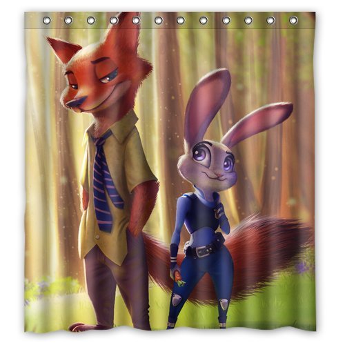 TOUXIHAA Zootopia Bunny and Fox Shower Curtain Bathroom Curtain Set with Hooks Size 60x72 inches