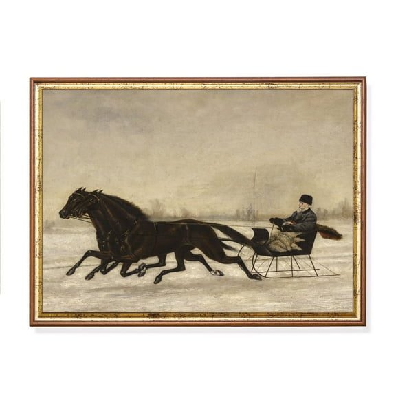 Winter Landscape Print Poster Horse Drawn Sleigh, Vintage Winter Holiday Decor, Size 8x12 UNFFRAMED F03.1.7l236