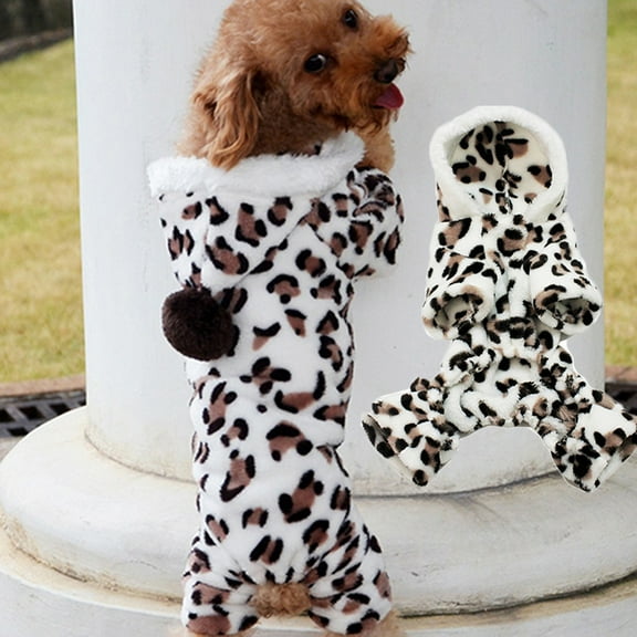 D-GROEE Leopard Pet Clothes for Dog Hoodie Flannel Pajamas Dog Onesie Cat Jumpsuit for Auttum and Winter