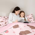 thumbnail image 4 of Erosebridal Kawaii Animal Capybara Queen Comforter Set 3pcs For Child Boys Girls,Kids Cute Flowers Strawberry Bedding Comforter Set,Pink Reversible, 4 of 7