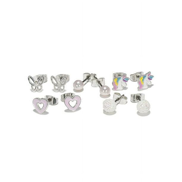 Claire's Ballerina Young Girls Silver & Pink Stud Earrings