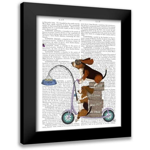 Fab Funky 12x14 Black Modern Framed Museum Art Print Titled - Basset Hound Scooter