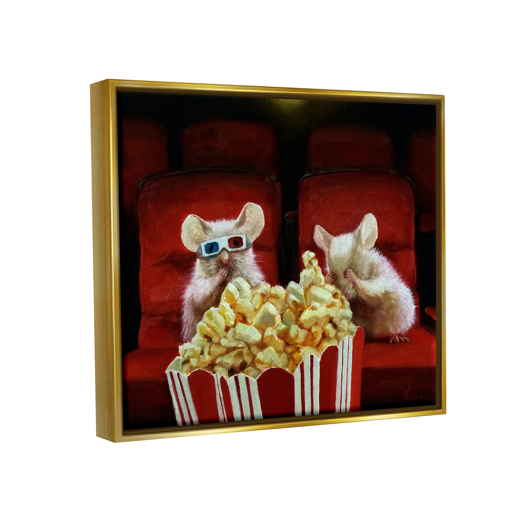 Stupell Industries Mice Movie Theater Popcorn Animals & Insects Painting Gold Floater Framed Art Print Wall Art
